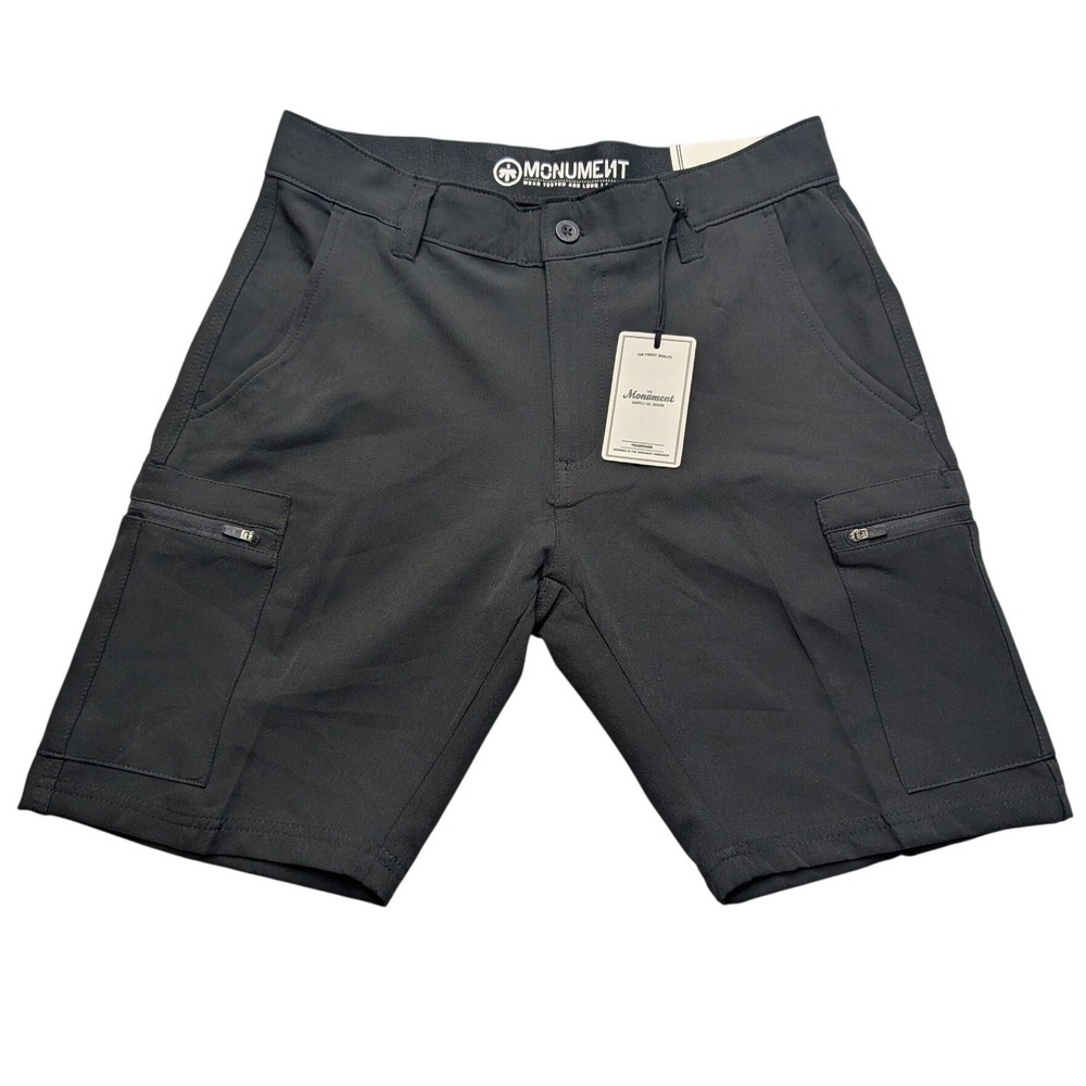 NWT Monument Tech Shorts Men 30 Black Cargo Zipper Pockets 9 Inseam Outdoor